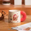 Taza de Cerámica con Mango Floral Estilo Japonés Pastoral Taza de Café con Flor de Dibujos Animados y Platillo Set de Taza con Animal Lindo