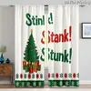Cortinas de Grinch Navideño Decoración Festiva Cortinas Romanas Cortas Sin Taladro Cortinas Impresas Digitalmente
