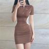 Amazon 2024 Verano Nuevo Vestido Vintage de Manga Corta con Cremallera para Mujer Spice Girls Ajustado Adelgazante Tubo Falda Corta