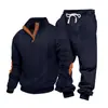 Conjunto de Sudadera Henry de Cuello Alto Texturizada Pesada Holgada de Otoño e Invierno Europeo y Americano para Hombre con Pantalones Casuales
