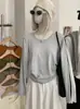 KEKEZOON Nuevo Otoño Manga Larga Ajustado Versátil Cuello Redondo Color Sólido Camiseta de Manga Larga Top para Mujer 8714