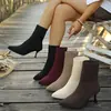 Comercio Exterior Botas Martin Mujer 2026 Otoño Invierno Nuevo Estilo Coreano Moda Punta Fina Tacón Alto Tejido Elástico Adelgazantes Botas Mujer