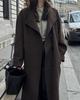 Abrigo Largo de Lana Invierno Dongdaemun Estilo Hepburn Francés Retro Elegante Cuello Alto de Una Sola Fila Holgado con Cinturón
