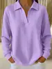 Top casual de punto gofrado de manga larga con cuello camisero para mujer, moda europea y americana 2026, desarrollado por Anno, para tiendas independientes de Amazon