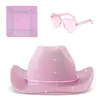 Sombrero de Vaquero Rosa con Purpurina para Halloween Juego de Tres Piezas Sombrero de Vaquero Occidental con Purpurina Dorada Juego de Bufanda Cuadrada y Gafas