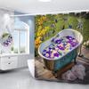 Cortina de Chuveiro Pronta Planta Flor Borboleta Flor Cortina de Banheiro Impressão Digital Poliéster Impermeável Cortina de Chuveiro Conjunto de Quatro Peças