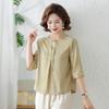 Nuevos Tops de Verano para Mamá de Mediana Edad Estilo Chino Blusa Elegante Camiseta de Manga Media a la Moda para Mujer de Mediana Edad