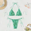 2026 Nuevo Modelo Aliexpress Bikini de Playa de Tres Piezas Amazon Fruncido Halter con Lazo Dividido Traje de Baño Venta al por Mayor