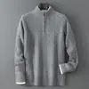 Suéter Masculino Baicai Velvet 100% Lã Pura 26 Outono/Inverno Novo Tricô Trançado Meio Zíper Leve Luxo Curto Solto
