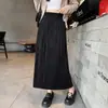 Falda Larga plisada color café para mujer, Nuevo estilo primavera y otoño, Talla grande, Adelgazante, Cubre cadera, Cintura alta, Con abertura, Corte A