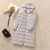 Chaqueta de plumón de pato blanco de longitud media casual de alta gama transfronteriza para mujer, abrigo cálido de moda ajustado con capucha para invierno 2026