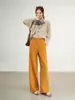 Calça Reta de Lã de Ovelha e Seda com Cintura Elástica M18 Gansos Brancos, Novo Estilo Outono/Inverno, Forrada com Lã e Espessa, Calça Casual Feminina