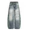 Jeans Rotos con Ondas de Agua Estilo Retro Americano para Mujer, Marca de Moda, Corte Holgado, Adelgazantes, Cleanfit, Pierna Ancha, Pantalones de Largo Hasta el Suelo
