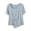 Camiseta plisada irregular para mujer talla grande, nuevo estilo de verano, adelgazante, entallada a la cintura, cuello en U, top de hombro normal 232508