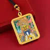 Colar Pingente Thangka de Xizang Semi-Pintado à Mão com Pintura Dourada dos Cinco Budas, Tara Verde, Deus Amarelo da Riqueza e os Doze Animais do Zodíaco