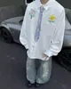 MoEn StockDiseño Creativo Camisa de Corbata Pintada a Mano con Crayones Unisex Divertida Estilo Universitario Camisa con Graffiti Primavera