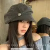 Chapéu octogonal plissado com botão estilo Yamamoto japonês para mulheres, outono e inverno, faz o rosto parecer menor, chapéu desleixado, boné de jornaleiro versátil, boina