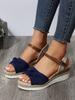 Sandalias nuevas 2024 transfronterizas en stock para mujer, con suela de cuerda de cáñamo y lazo, ligeras, informales, con plataforma y boca de pez.