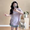 Ropa de Verano de Maternidad Nueva Camiseta de Manga Corta con Cuello en V y Cordón Ajustable Suelta y Versátil Moderna Camiseta Básica para Mamá Top Camiseta Ropa de Verano