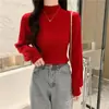 Moda Outono/Inverno 2026 Novo Elegante Tricô com Manga Lanterna e Gola Meia Alta, Suéter Quente de Manga Longa para Mulheres