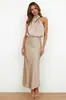 Vestido de Cetim Sem Mangas Liso Novo da Primavera/Verão 2026 Europeu e Americano, Vestido de Noite Leve Elegante e Moderno