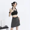 Falda casual estilo traje gris para mujer, nuevo modelo verano 2026, falda de línea A de cintura alta adelgazante, falda corta para mujeres petite