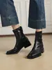 Botines retro de punta cuadrada con tacón grueso y cremallera trasera, nueva colección otoño/invierno 2026 para mujer, botines elásticos ajustados cómodos de llevar y versátiles, con un diseño sencillo