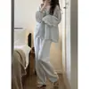 Pijama de doble capa de gasa de algodón estilo coreano para mujer, nuevo conjunto de ropa de casa 2026, cómodo y respetuoso con la piel, de manga larga y pantalón largo