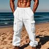 Pantalones de trabajo de Amazon, informales, de talla grande, con cordón, multibolsillos, de tubo ancho, finos, de algodón y lino, para hombre, de verano.