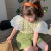 Nuevo Traje de Dos Piezas para Niña Coreana Verano Niña Elegante Top de Manga Abullonada Pantalón Corto Traje Corto de Dos Piezas