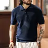 Nova Camisa Polo Masculina Italiana Estilo Old Money Manga Curta com Lapela, Camisa de Tricô Americana Tendência Outono Masculina Simples Retrô