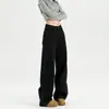 Jeans Americano Preto de Perna Larga Estreita para Mulheres Outono Novo Cintura Alta Slim Reto Solto Caimento Comprimento Total
