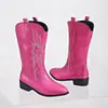 Botas de Caballero Bordadas de Talla Grande para Otoño Invierno Mujer Punta Puntiaguda Tacón Cuadrado Estación Independiente Bordada Botas de Moda Wish