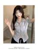 Camiseta Irregular Slim con Cuello Polo al Hombro para Mujer Diseño de Verano Nicho Cremallera Doble Manga Corta Top Corto Spice Girl
