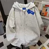 Sudadera con capucha holgada de color liso de moda para otoño e invierno para mujer, con forro polar y engrosada, estilo pareja, cárdigan con cremallera, chaqueta vintage