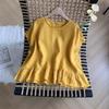 Verão 2026 Novo Estilo Floresta Artística Colete Franzido Costurado Casual Solto Manga Curta Tamanho Grande Cor Sólida Top para Mulheres
