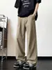 Pantalones casuales lavados color gris carbón para hombre, pantalones rectos holgados finos de verano, pantalones de trabajo de pierna ancha con caída de estilo americano moderno