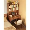 Mesa pequena com estante integrada para estudantes, escrivaninha para estudo em casa, mesa de computador para escritório no quarto, mesa estreita de parede