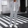 Conjunto casual de dos piezas de punto gofrado para hombre transfronterizo 2026: Chaqueta cárdigan de manga larga con cuello y pantalones con cordón