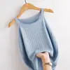 Top de tirantes de punto para mujer, tejido fino de seda helada, corte ajustado, cuello redondo, nuevo estilo de verano, prenda exterior sin mangas simple