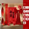 Decoração de Casamento Sala de Estar Quarto Cortinas Faixas Caractere Dupla Felicidade Pano Pendurado Parede de Fundo Roupa de Casamento Área para Fotos Arranjo do Quarto de Casamento