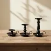 Suporte de vela de metal preto personalizado da fábrica de origem, suporte de vela criativo de camada dupla com anéis, ornamento decorativo de suporte de vela para casa