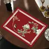 Nuevos manteles individuales de estilo chino con patrón floral rojo y de pájaros, tapetes de mesa resistentes al calor y anti-quemaduras, PVC impermeable y resistente al aceite, fáciles de limpiar, adecuados para hoteles y bodas