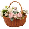 Cesta Creativa Tejida a Mano de Mimbre Sintético Cesta de Frutas Cesta de Almacenamiento Cesta con Asa de Mimbre Bolso Tejido Cesta de Flores Cesta de Verduras Recolección de Huevos