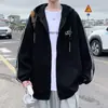 Cardigan com Capuz Tendência Estilo Americano Masculino Primavera e Outono Solto Casual Jaqueta Esportiva Moda Jaqueta de Moda Bordada com Fita