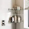 Estante de esquina de vidrio de acero inoxidable transfronterizo estante de bandeja de baño estante de almacenamiento de cosméticos de baño estante de esquina trípode de vidrio