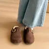 Super bonitas, com sola grossa, salto escondido, estilo Birkenstock, bico fechado, meias-pantufas para mulheres, novo estilo para usar ao ar livre no outono e inverno, pantufas de algodão