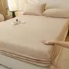 Estilo Nórdico Classe A Alta Gramatura Leite Fleece Peça Única Lençol de Elástico Simples Cor Sólida Espessado Quente Antiestático Flocado Lençol de Cama