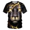 Camiseta de manga corta con estampado digital 3D de león para hombre, con estampado de moda de Amazon, directa de fábrica transfronteriza.