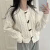 Cardigan de Tricô Suéter Top Versátil Casual Simples Botão de Chifre Malha Trançada Nicho Retrô Estilo Coreano Outono/Inverno